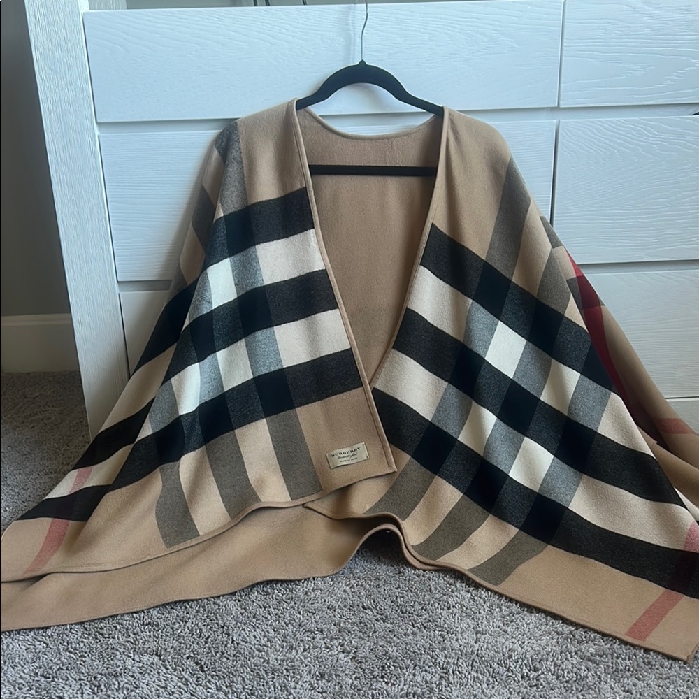 Burberry Charlotte Reversible Check Merino Wool Poncho Cape